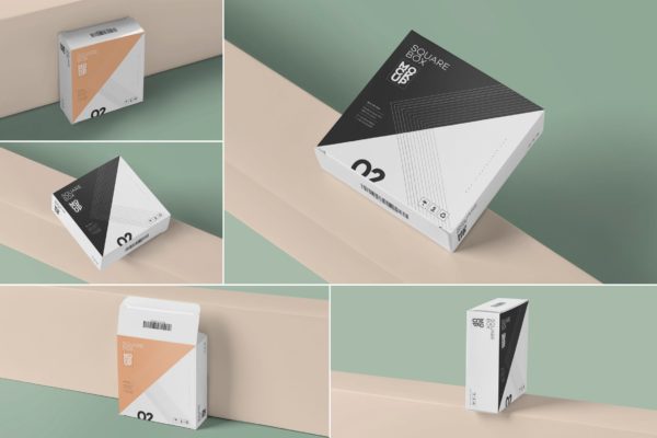 扁平方形产品包装盒设计图素材库精选 Square Shaped Slim Box Mockups