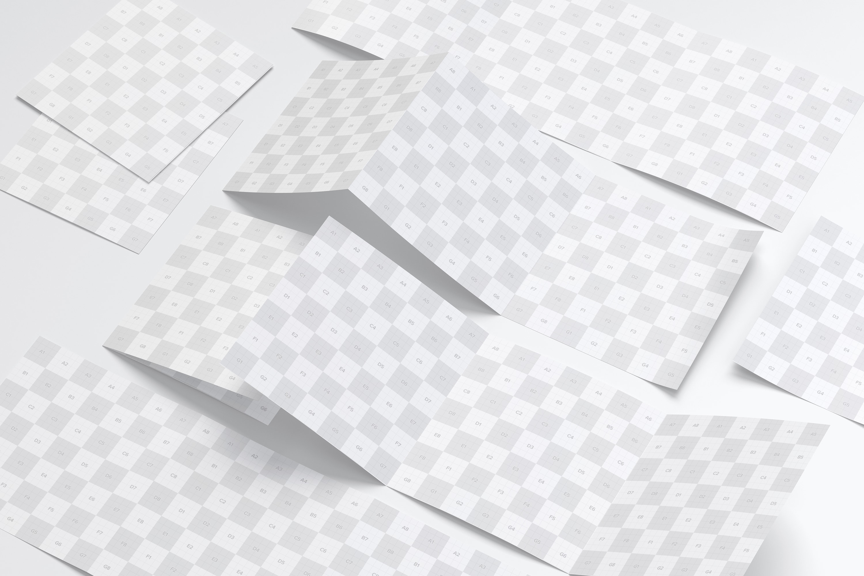 三折页传单小册子设计图等距样机07 Square Tri-Fold Brochure Mockup 07插图(1)