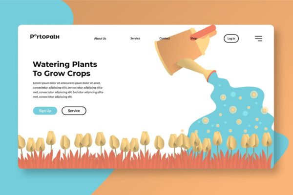 浇水概念插画网站Banner&amp;着陆页设计模板 Watering Plant – Banner &amp; Landing Page