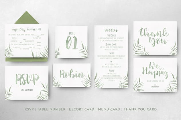 水彩叶子婚礼请柬套装模板 Watercolor Foliage Wedding Invitation插图(11)