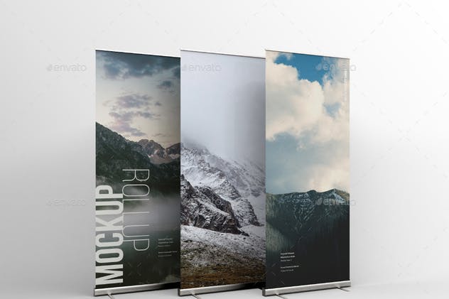 垂直卷帘画海报样机模板 Rollup Mockup插图(4)