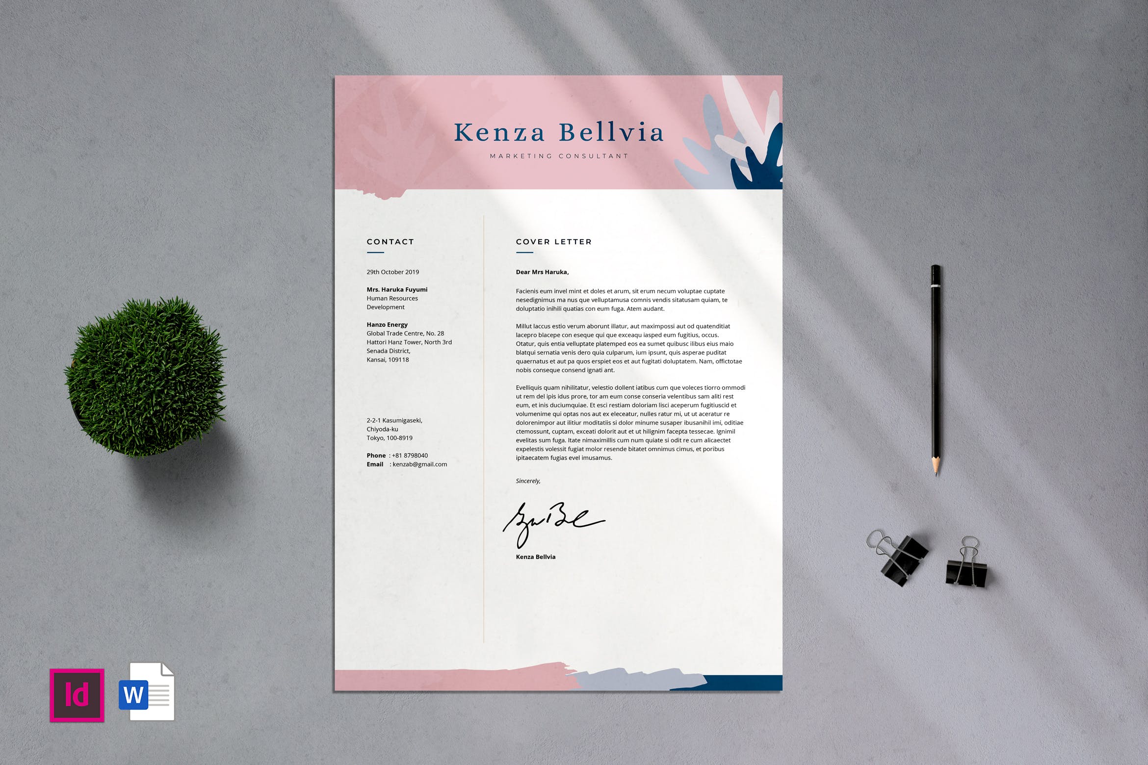 优雅水彩简约设计风格三页式个人简历设计模板 Professional CV Resume – 06插图