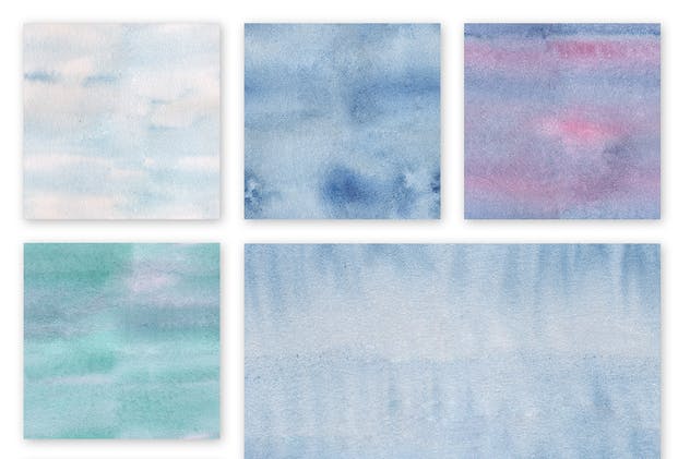 蓝色水彩无缝纹理套装 Watercolor Seamless Textures – Blue Pack插图(4)