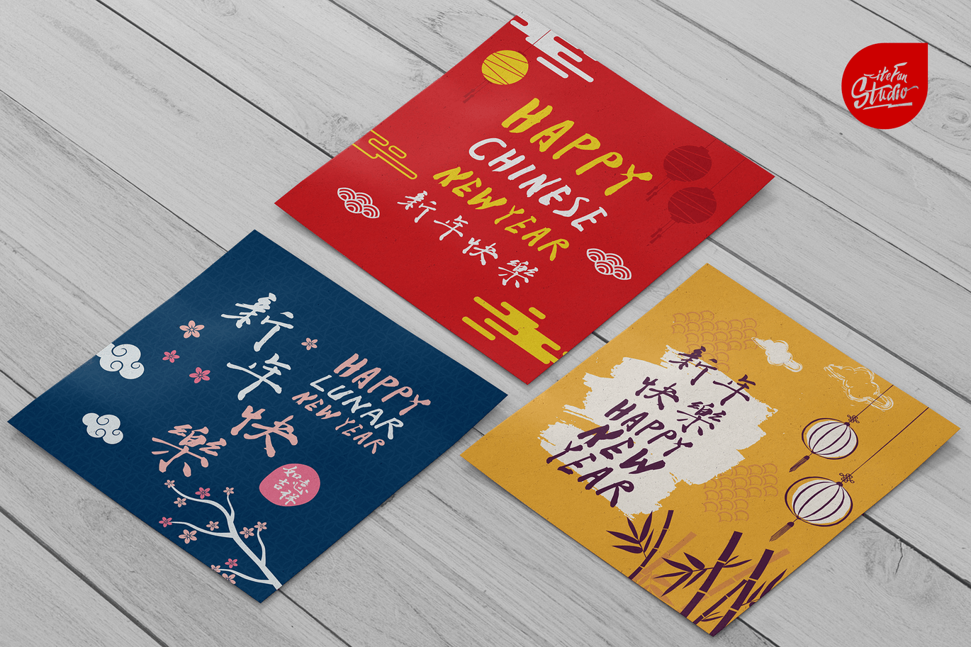 手写中文汉字新年贺卡设计模板 Handwritten Chinese New Year In Chinese Characters插图