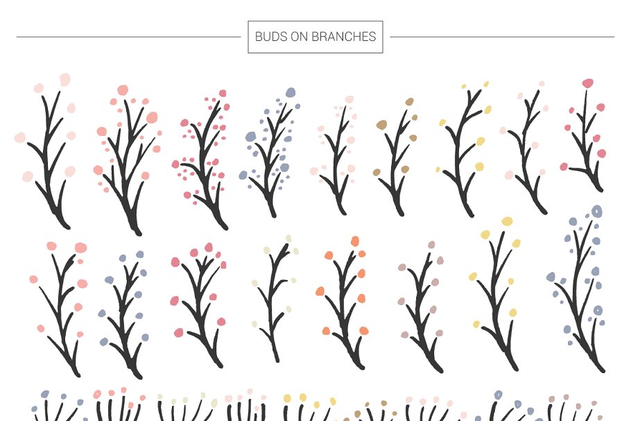 超级手绘花卉&叶子元素大礼包 Floral mega-bundle: 1267 elements插图(7)