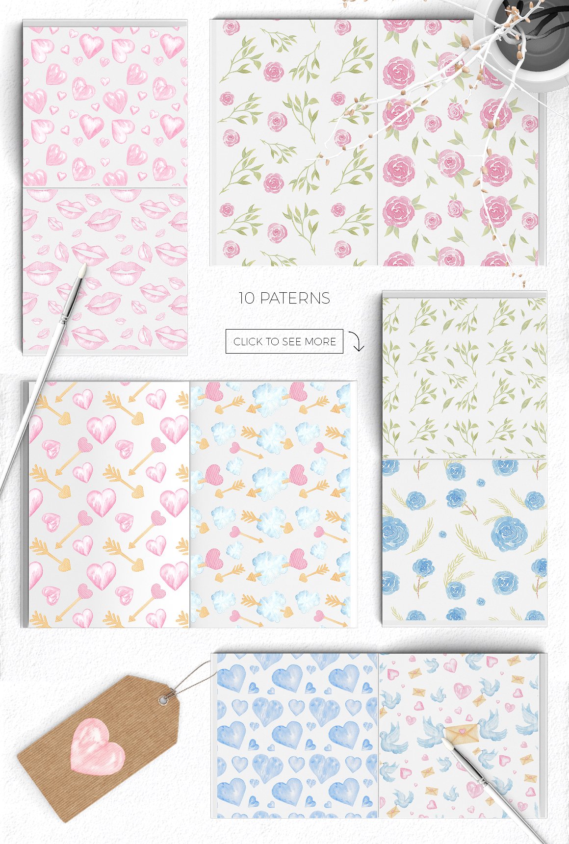 情人节浪漫水彩插画素材[JPG,PNG]插图(6)