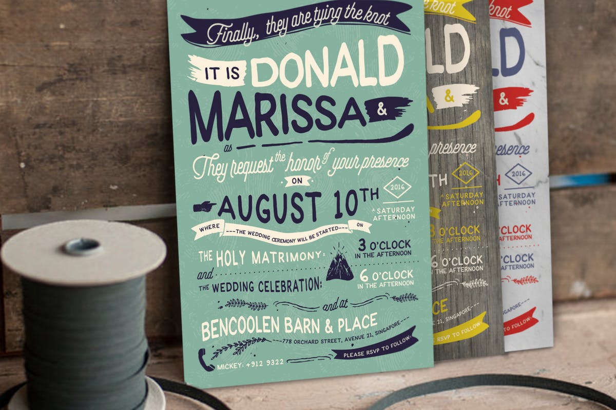 复古手写字体婚礼邀请函设计模板套装Vol.2 Vintage Hand Lettering Wedding Invitation Vol II插图