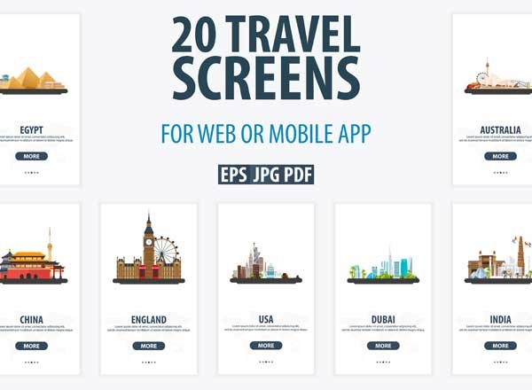 20个国家旅行 APP 启动界面图 Travel UI/UX Screens
