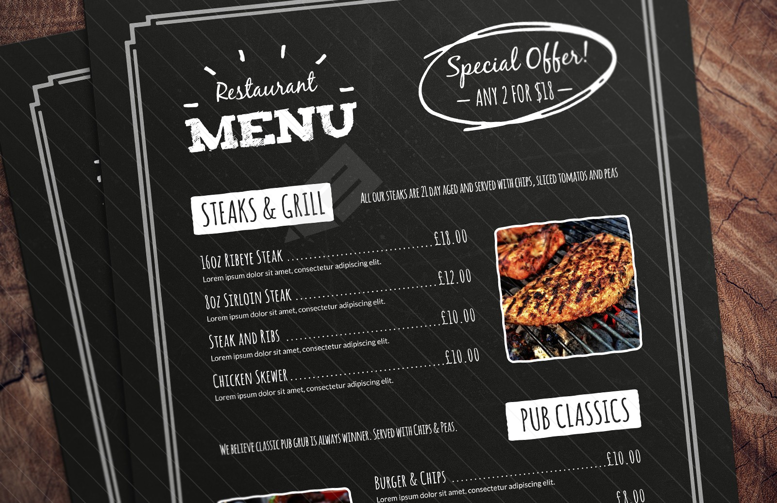 西餐厅菜单模板 Chalkboard Restaurant Menu Template插图