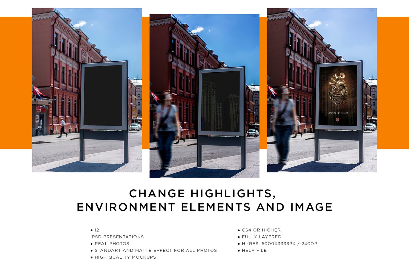 户外立式广告牌广告设计效果预览样机模板 Billboards Urban Mock-Up插图(1)