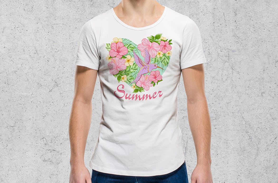 热带花卉与鸟矢量插画素材 Tropical Flowers and Bird插图(1)