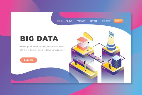 大数据等距矢量网站着陆页设计PSD&amp;AI模板 Big Data – PSD &amp; AI Vector Isometric Landing Page
