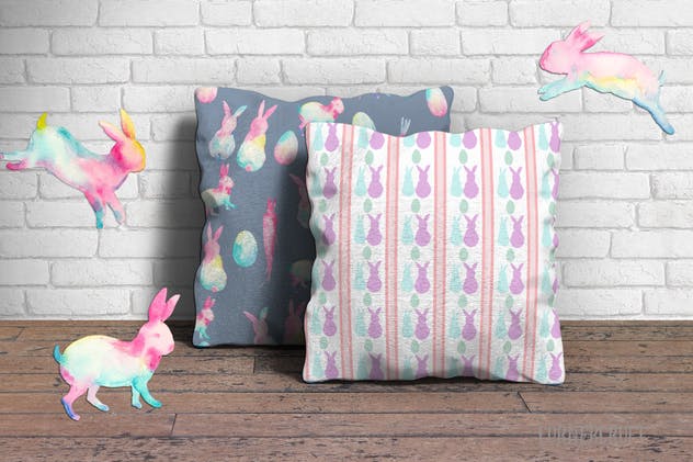 复活节兔子水彩矢量图案设计套装 Watercolor Easter Bunnies Design Kit插图(6)