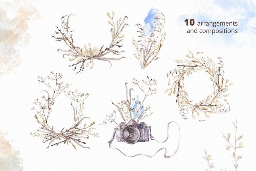 复古风格摄影水彩插画套装插图(3)