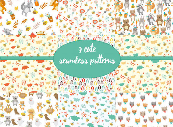 动物图案的背景套装系列 Set patterns with animals