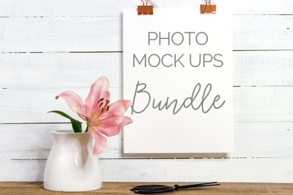 实景拍摄长方体花卉便签样机模板 Floral Mockup Bundle (9 Images)