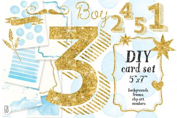 金箔贺卡设计元素素材集 DIY birthday card set, baby boy