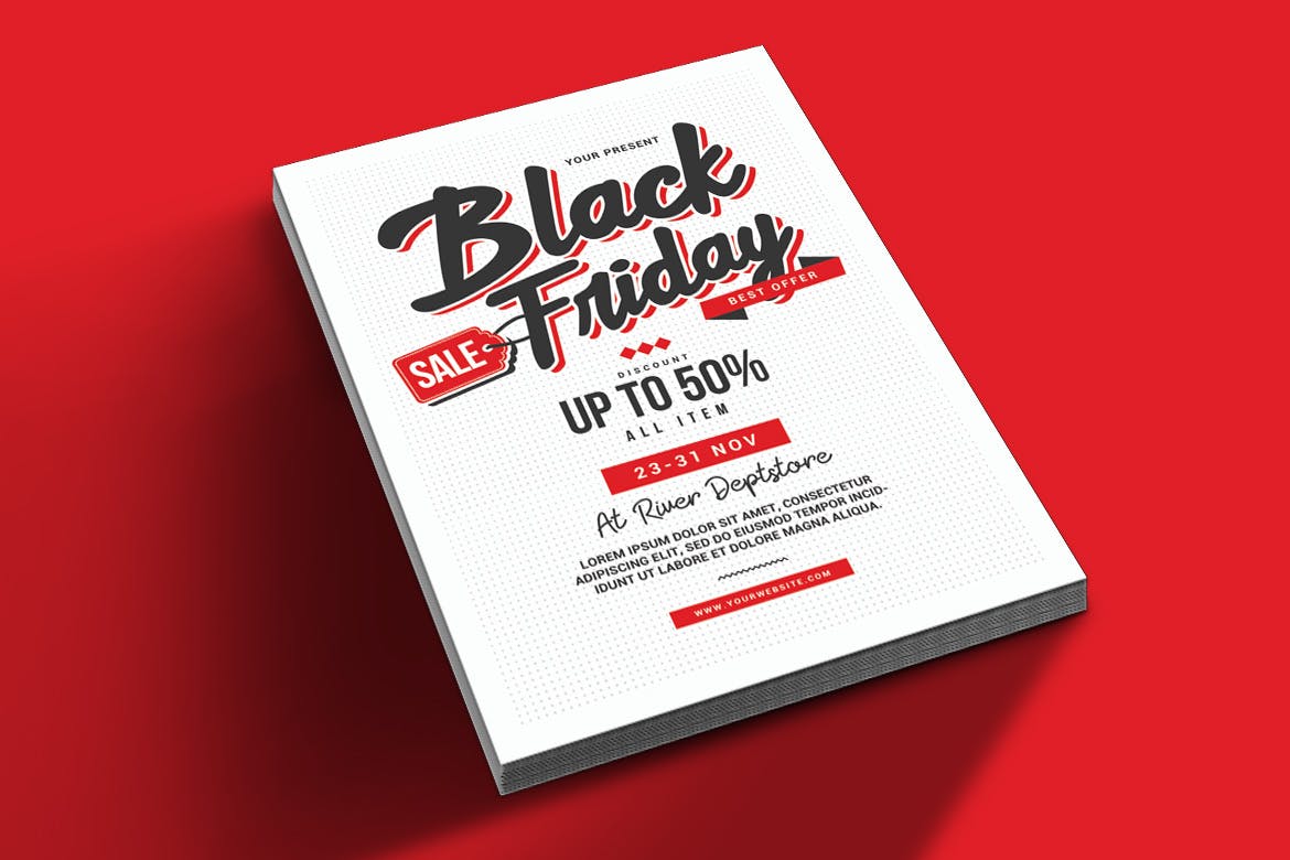 黒五全场促销优惠广告海报传单模板 Black Friday Sale Flyer插图(1)