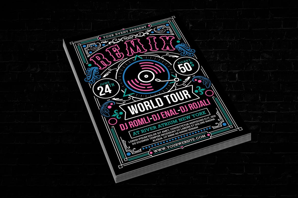 现代DJ音乐活动海报传单素材库精选PSD模板 Modern DJ Event Flyer插图(1)