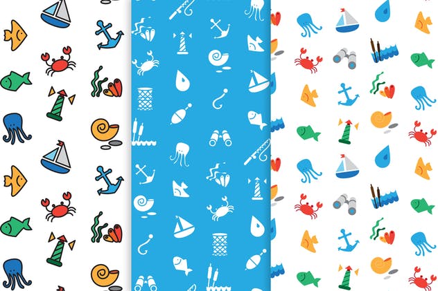 海洋主题图标&图案背景纹理 Sea Icons and Patterns Set插图(3)
