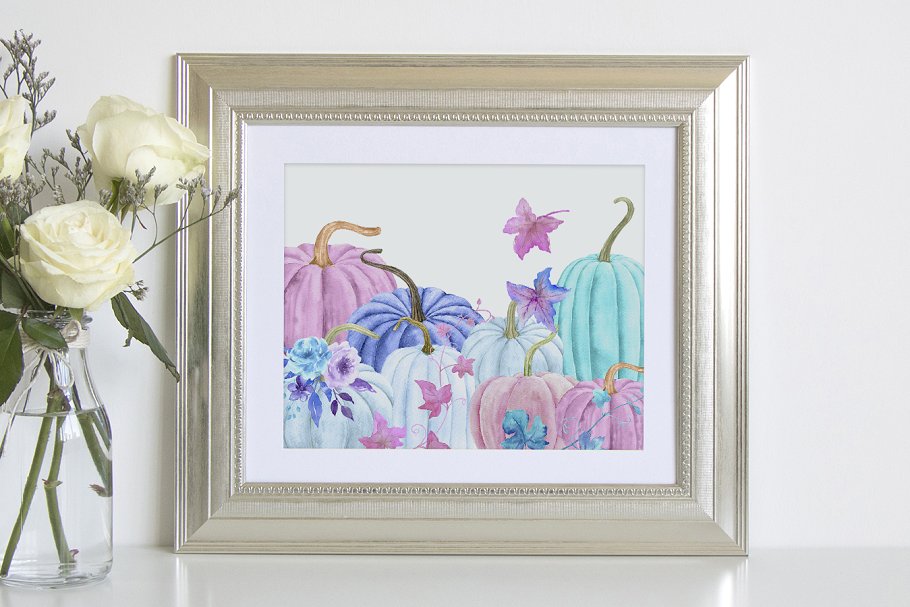 水彩彩色南瓜剪贴画 Watercolor Pastel Pumpkin Clipart插图(5)