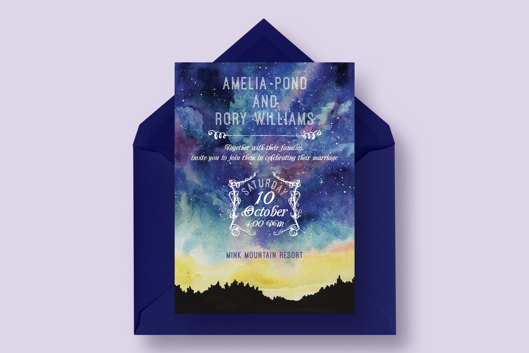 星空主题婚礼邀请函设计模板 Starry Sky Wedding Suite插图(2)