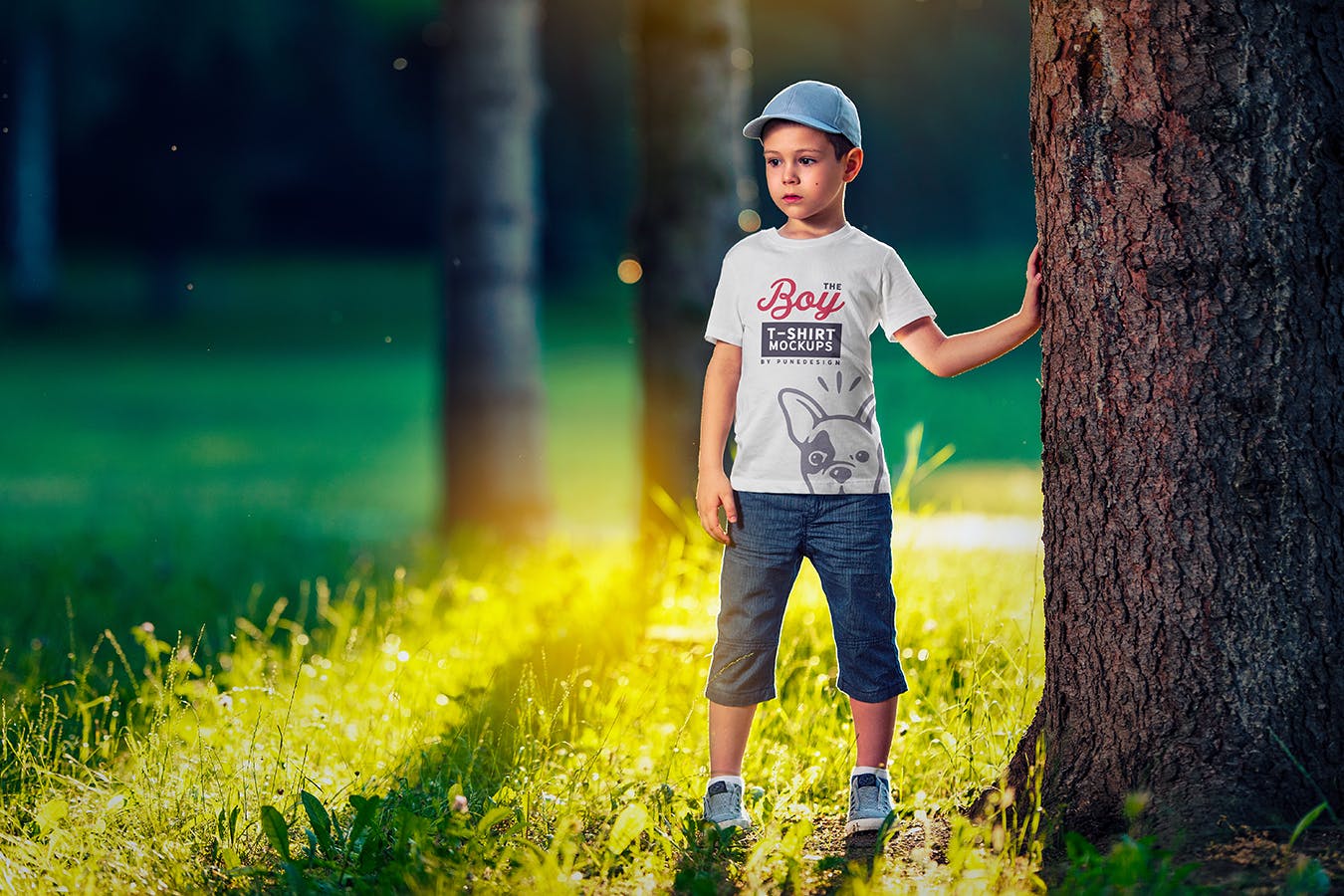 男童T恤胸前印花图案设计预览样机模板v2 Boy T-Shirt Mock-Up Set 2插图(5)