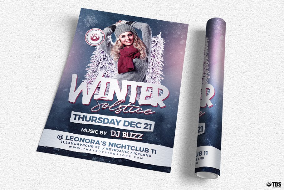 冬日主题活动海报设计PSD模板v2 Winter Solstice Flyer PSD V2插图(2)