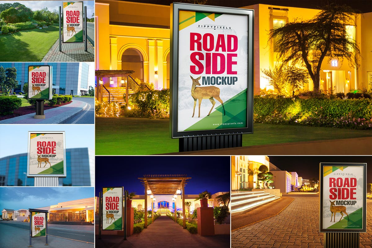 路边灯箱广告牌海报样机模板 Roadside Billboard Mockups插图