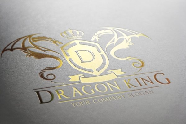 带翅膀金箔龙商业标志Logo模板 Dragon King Logo