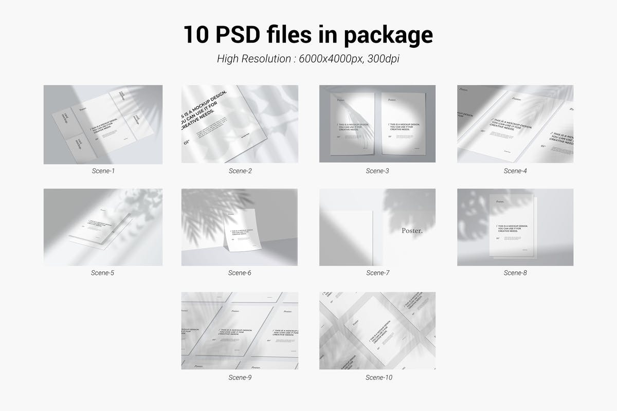 10个不同视角植物阴影背景海报设计效果图样机素材库精选 Poster Mockup Kit插图(1)