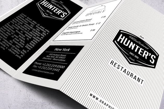 极简主义折页菜单模板 Minimal A4 Trifold Menu – 2 Color Versions插图(4)