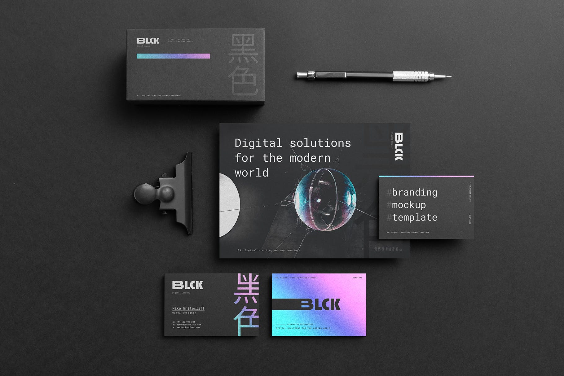 高端黑办公用品套装品牌VI设计效果图样机 Blck Branding Mockup Kit插图(5)