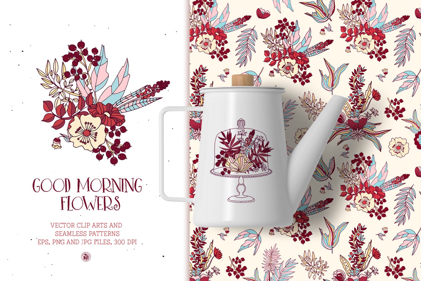 插花艺术水彩手绘图案无缝花样纹理背景素材 Good Morning Flowers插图(3)