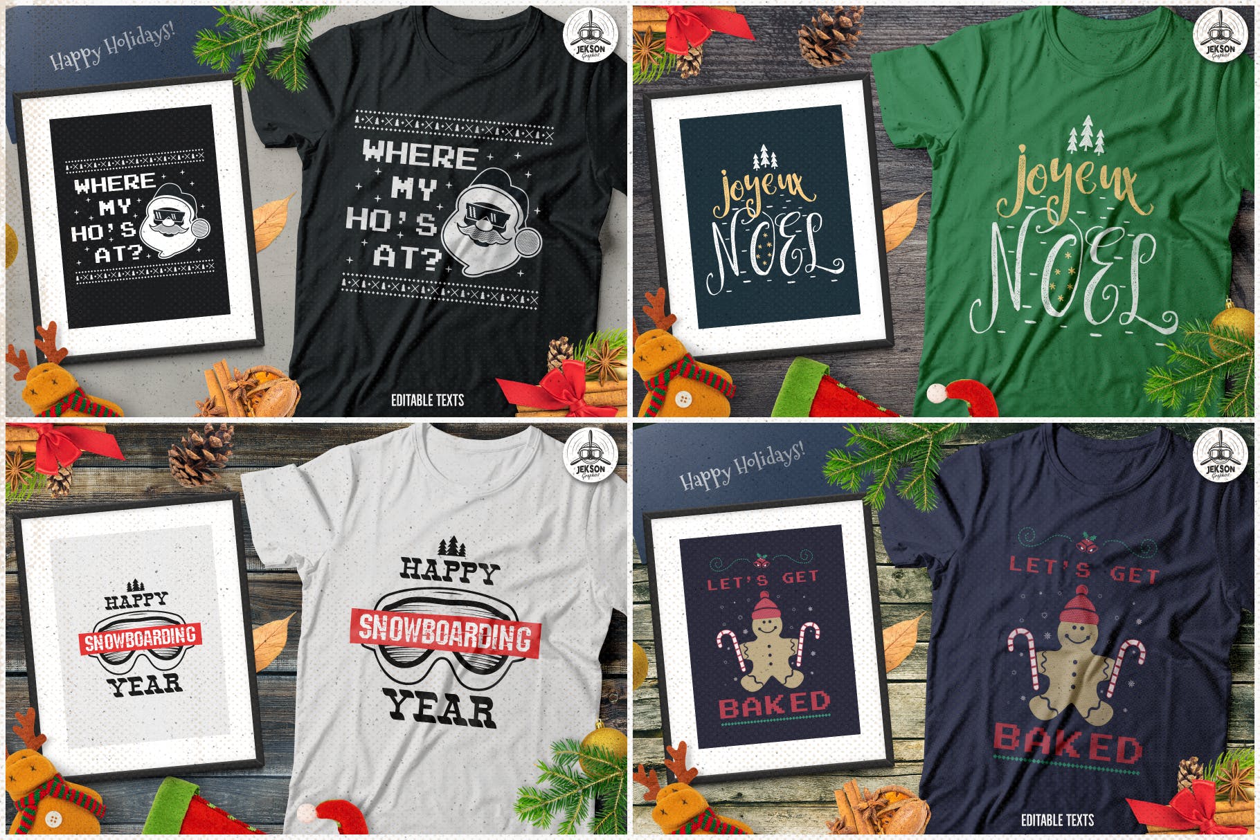 20款圣诞节主题复古风T恤印花图案设计素材包 Christmas T-Shirt Designs Retro Bundle. Xmas Tees插图(2)