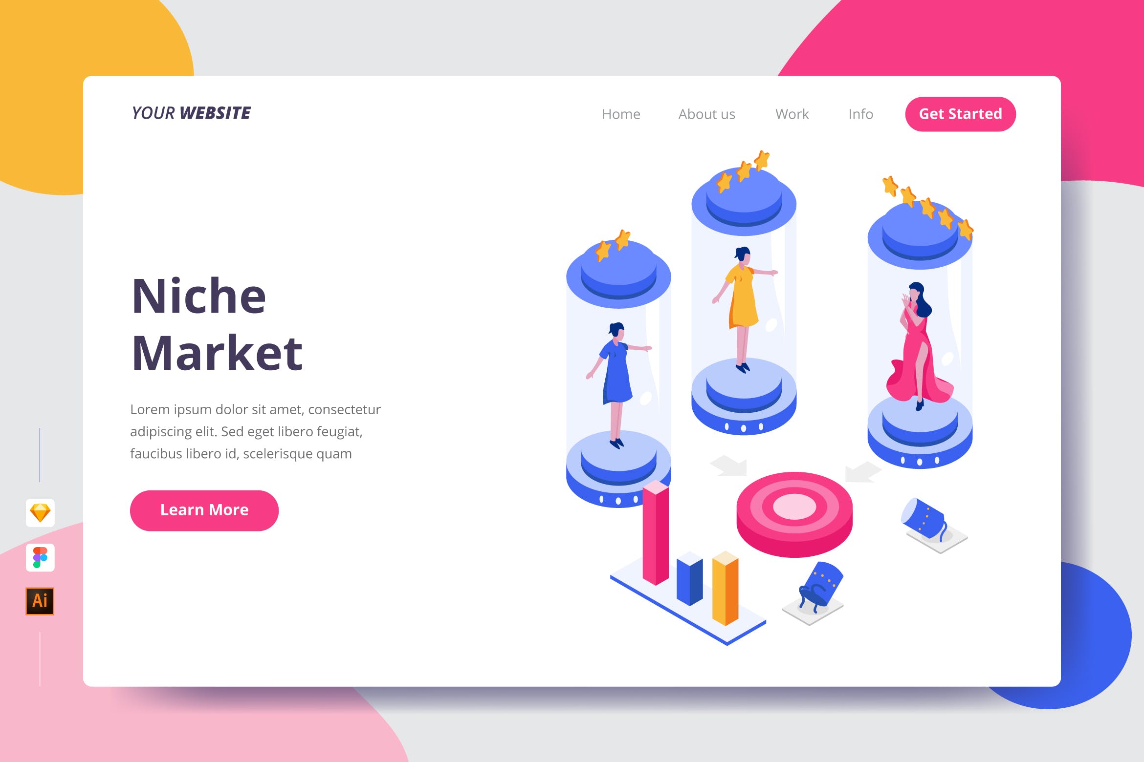 利基市场主题插画网站着陆页设计素材库精选模板 Niche Market – Landing Page插图