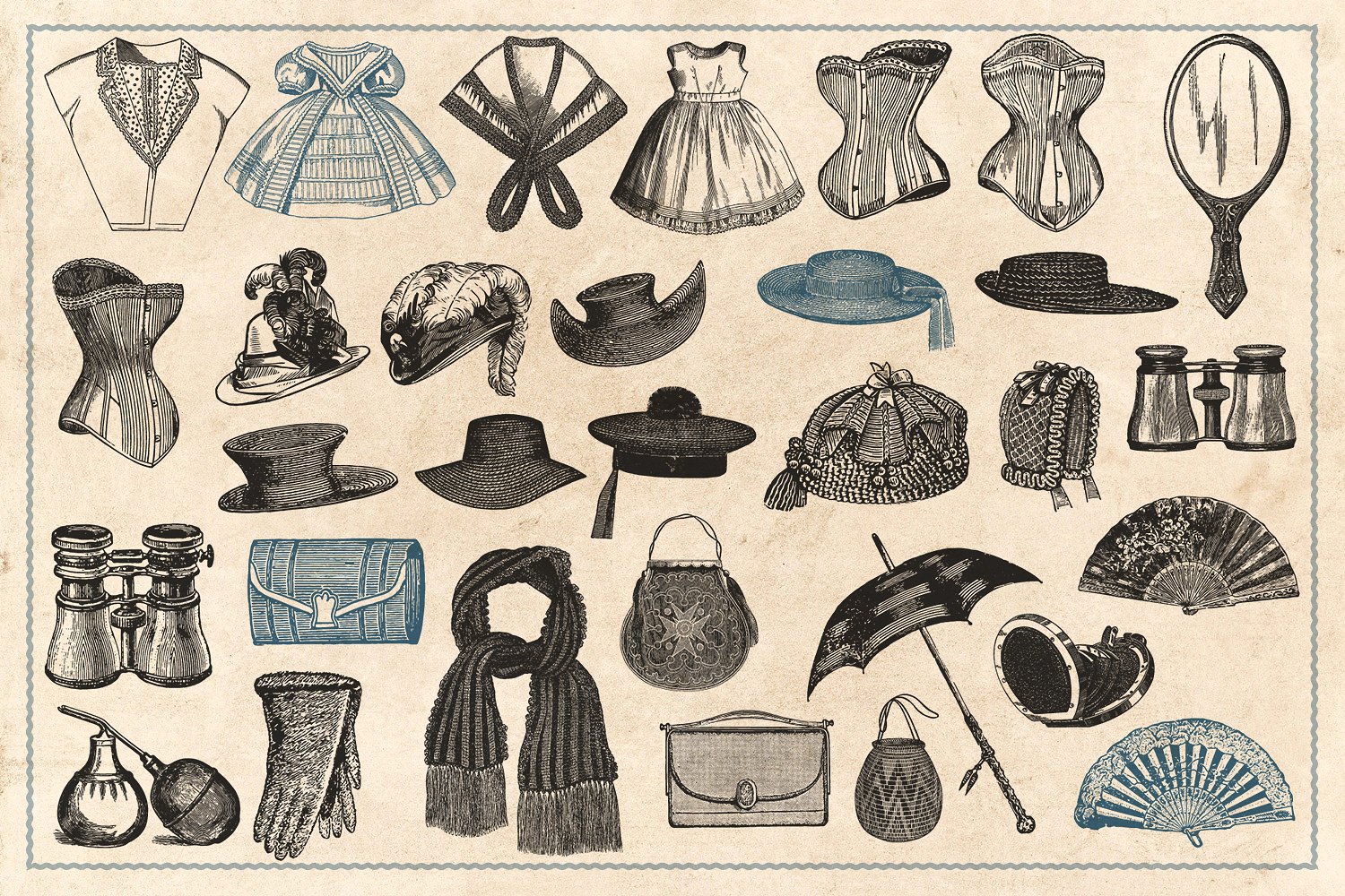 200个复古版画和男女时尚服饰的手绘插图插图(4)