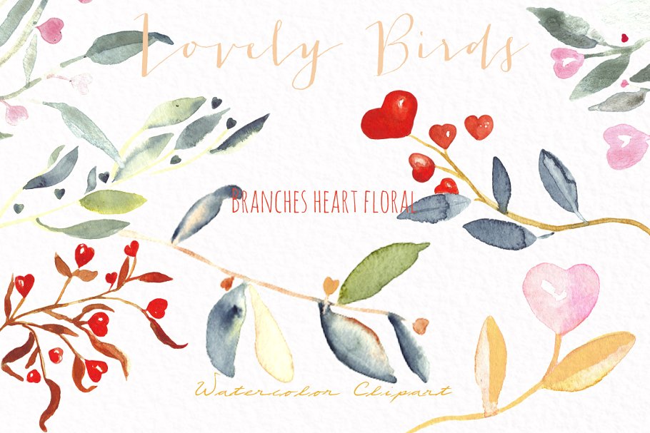 可爱彩色小鸟水彩剪贴画 Lovely birds.Watercolor clipart插图(1)