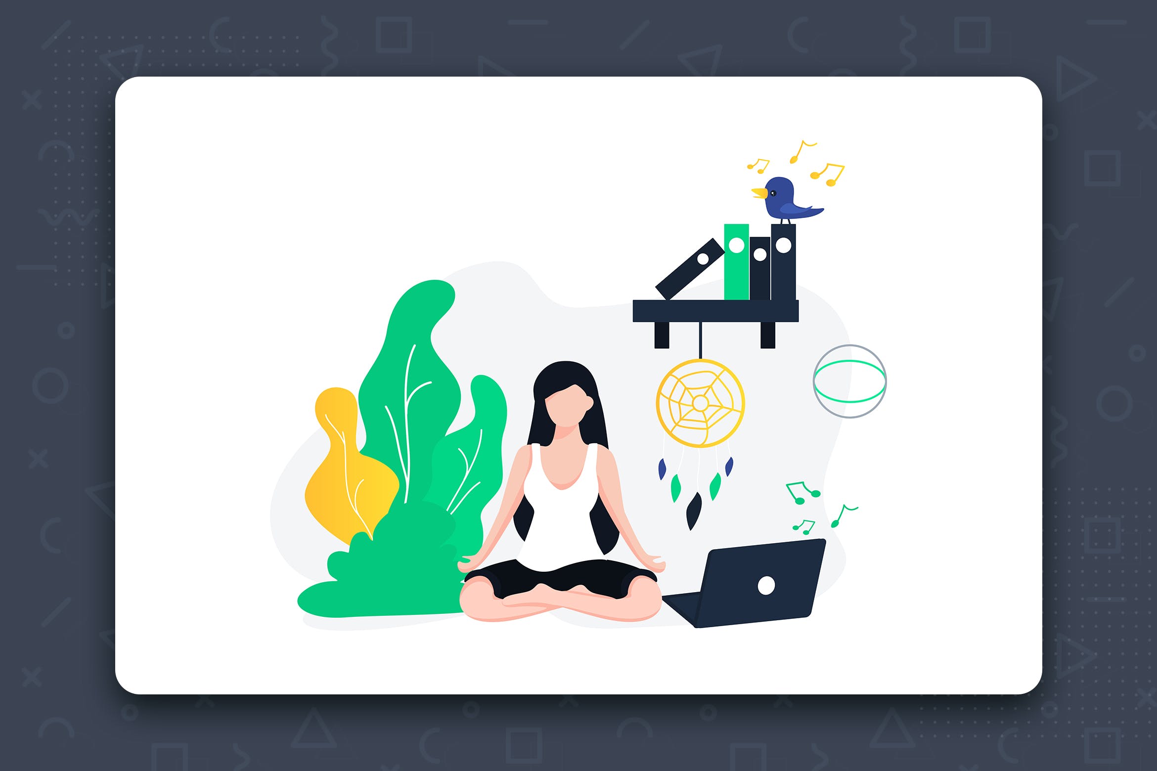 静坐冥想场景扁平设计风格矢量插画 Enjoy the moments flat vector illustration concept插图