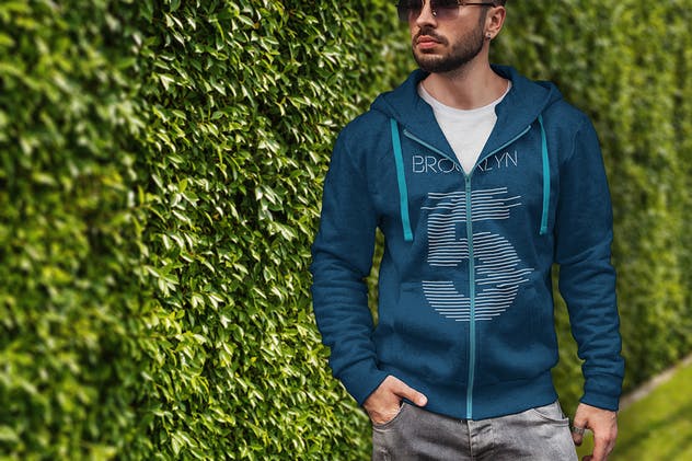 男士拉链卫衣上身效果样机模板 Man Hoodie Fashion Mock-Up插图(1)
