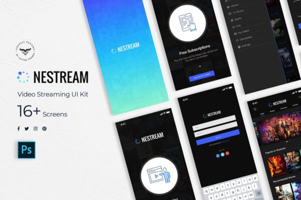 视频订阅APP应用界面设计UI设计套件 Nestream Mobile App UI Kit