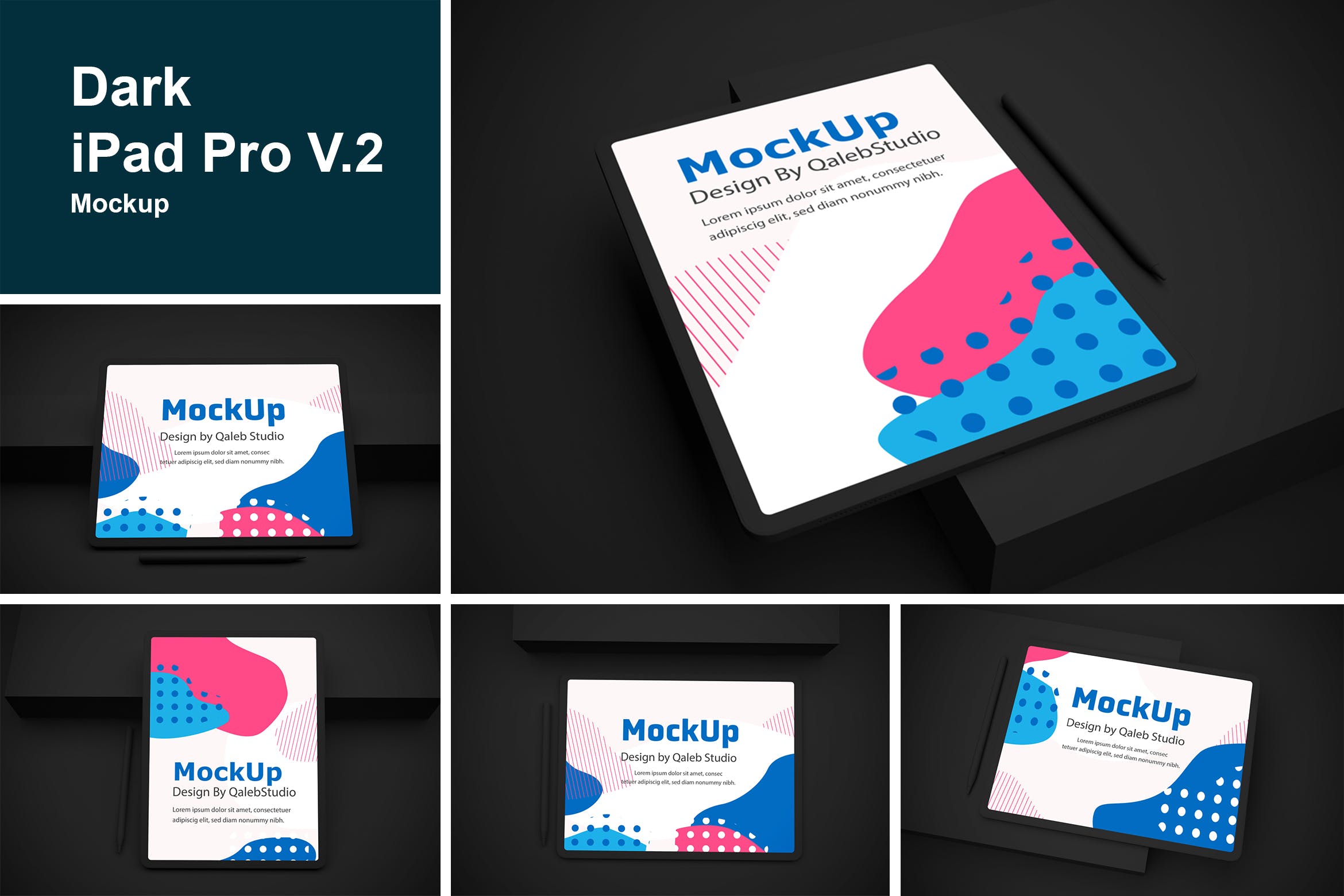 酷黑背景iPad平板电脑UI设计屏幕预览素材库精选样机模板 Dark iPad Pro V.2 Mockup插图