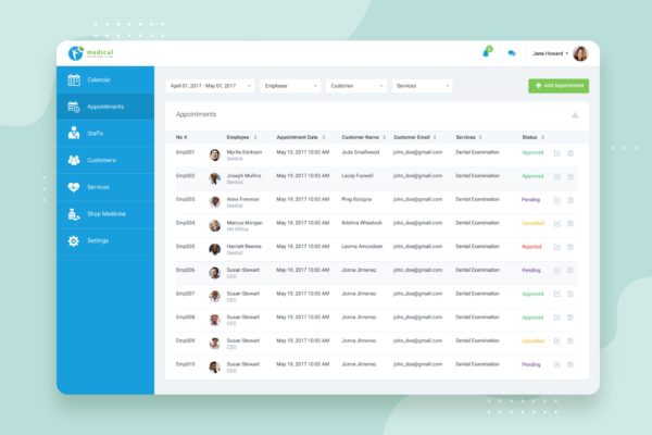 互联网+医院CRM系统后台医生预约管理界面UI设计PSD模板 CRM Booking Appointment Web-based UI design