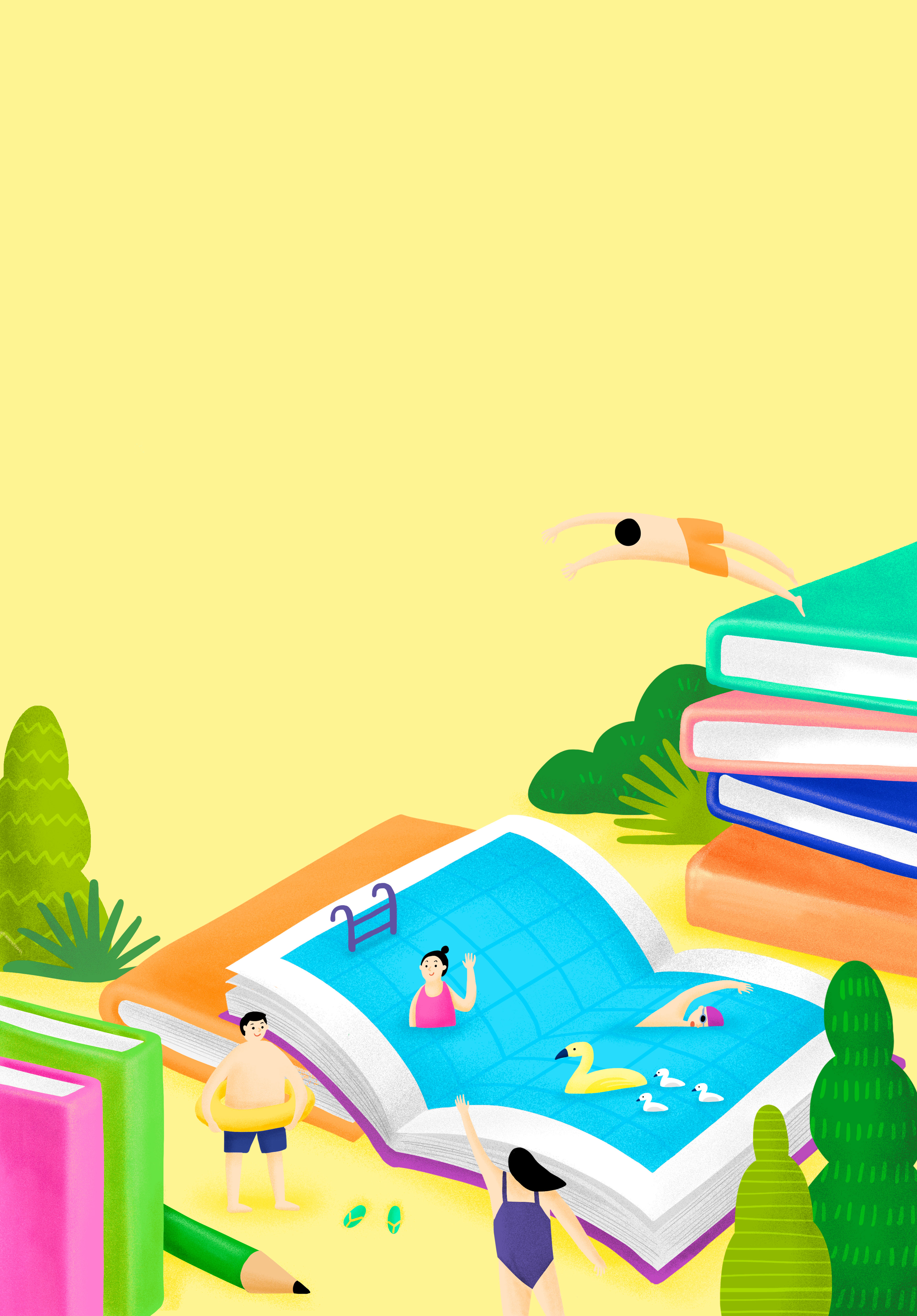 夏季游泳卡通概念海报设计素材插图