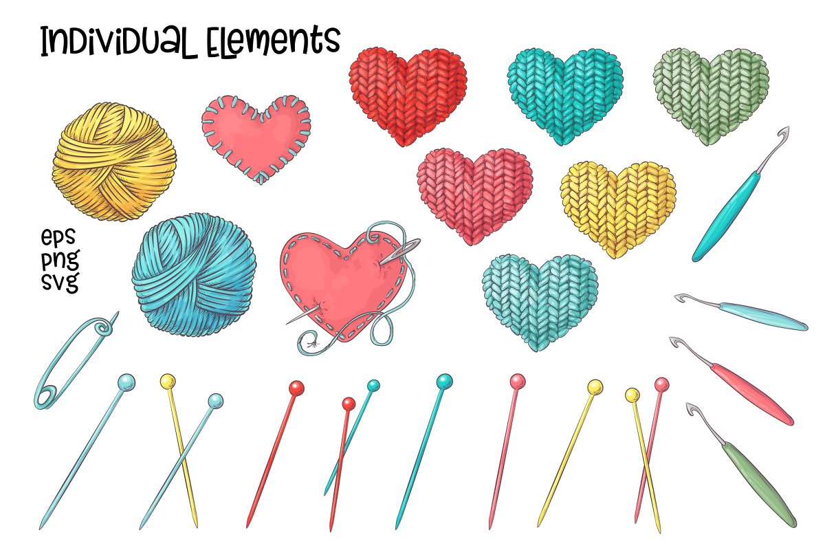 手工针织花卉/爱心矢量剪贴画合集插图(5)