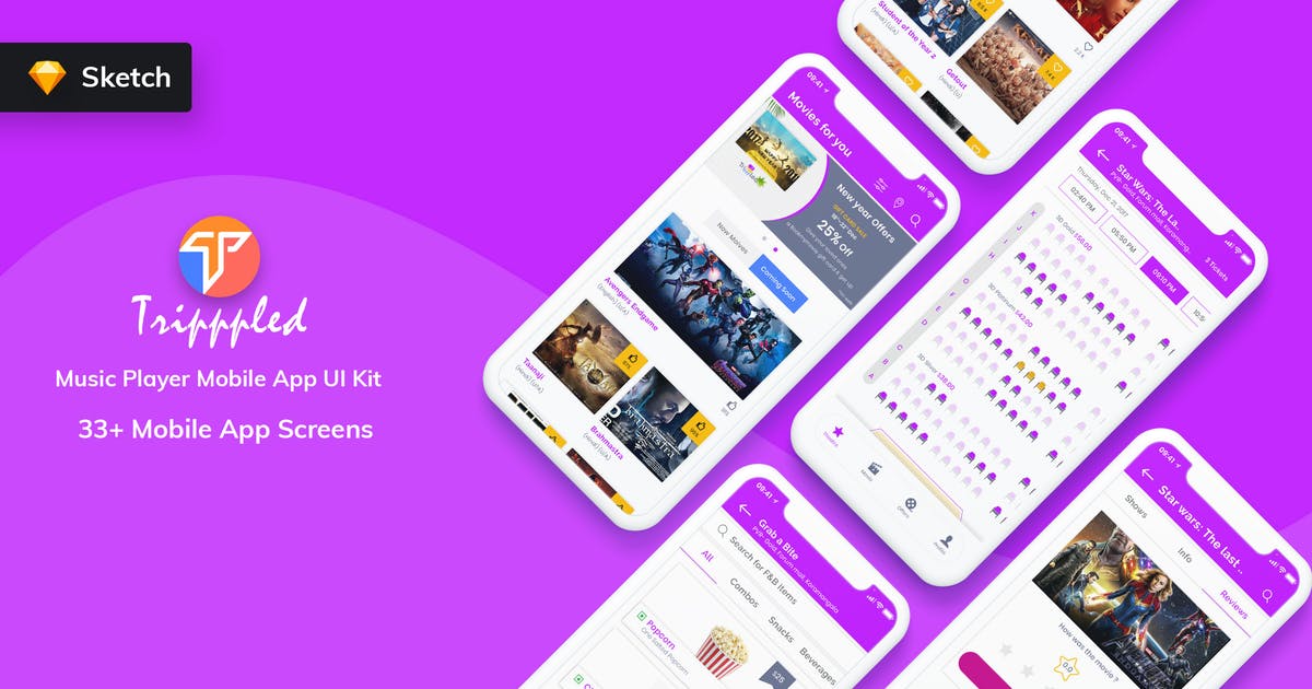 电影网上选座订票系统APP应用UI界面设计套件插图