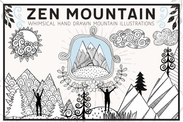 奇形怪状禅山山脉矢量图形 Whimsical Mountain Vectors