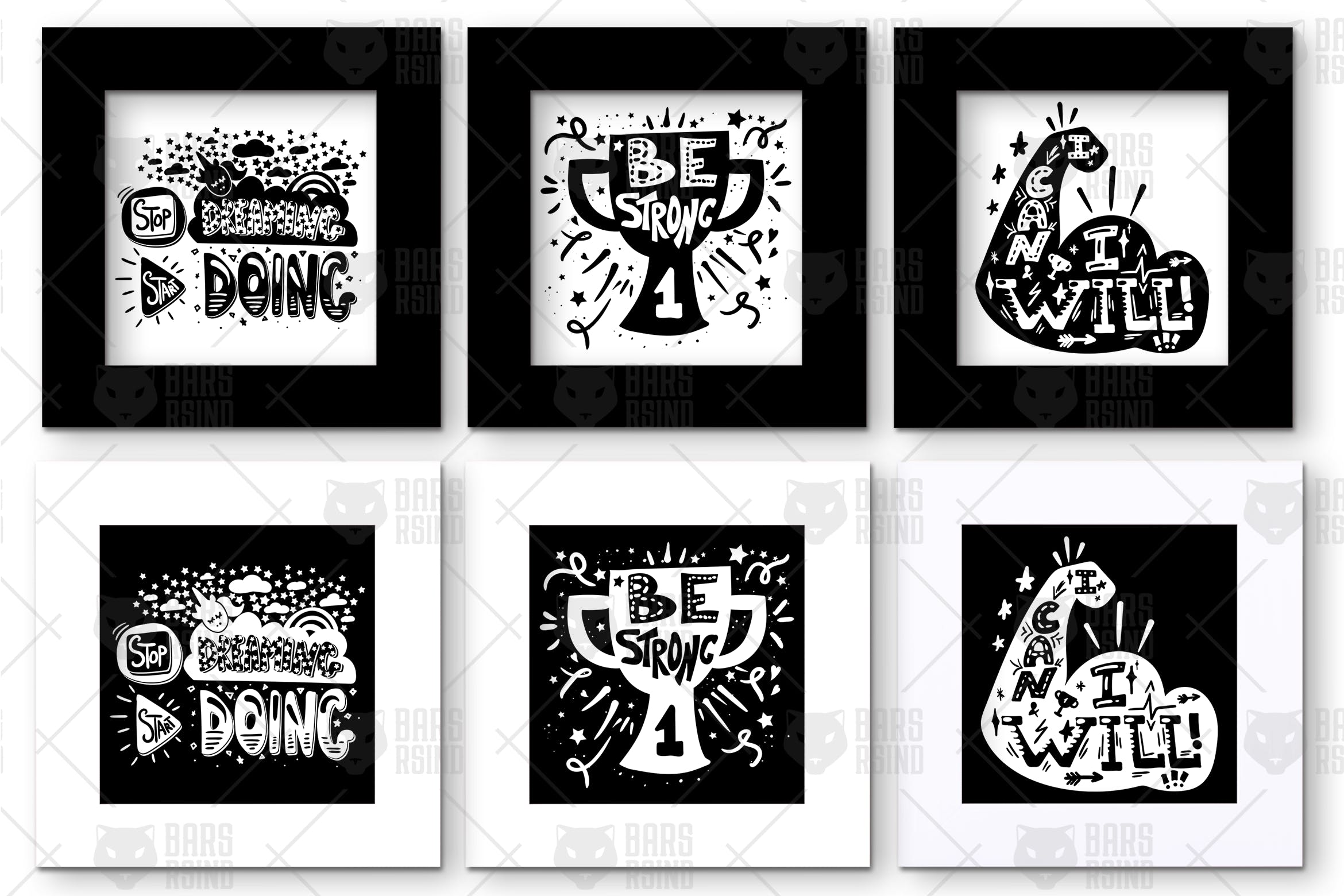 激励勉励手绘引语插画素材集 Motivational Hand Drawn Quotes Set插图