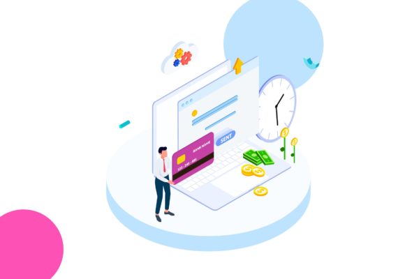 快速转账金融业务场景矢量等距概念插画v3 Quick money transfer of Finance Isometric – FV