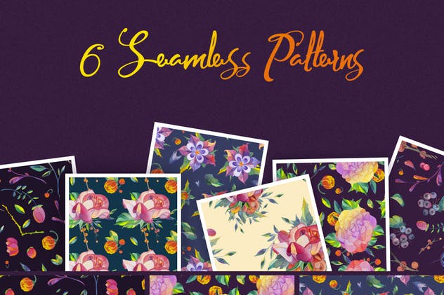 月球花水彩矢量图形插图套装 Lunar Flower Watercolor Graphic Kit插图(4)